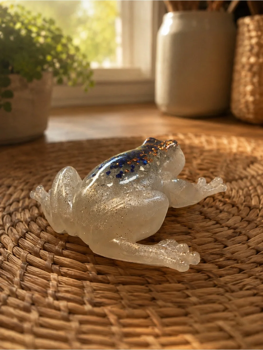 Clear Resin Frog Accent with Purple and Copper Inlay - Reptile Habitat Decor